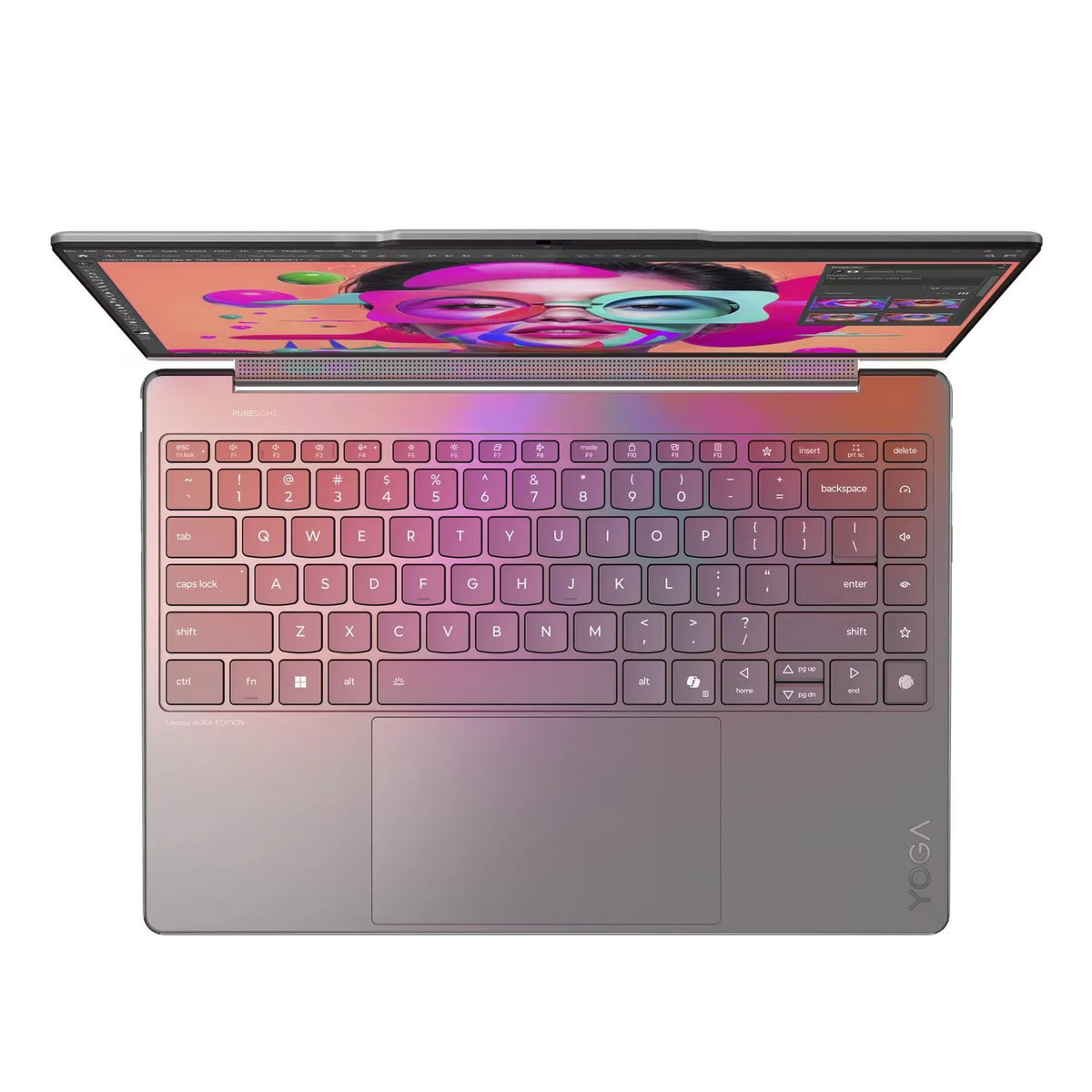 Lenove Yoga 9 2-in-1 Aura Edition Laptop, Intel Core Ultra 7 258V Processor, 32GB, 1TB SSD NVMe, Intel Arc Graphics, 14" 2K OLED Touch Display, Backlit Engl/Ar Keyboard, Win 11 Home, Luna Grey