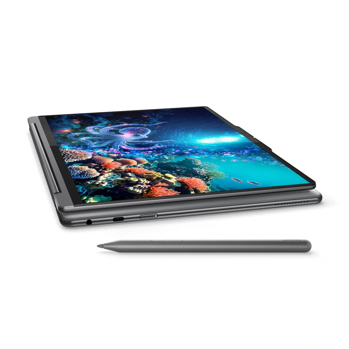 Lenove Yoga 9 2-in-1 Aura Edition Laptop, Intel Core Ultra 7 258V Processor, 32GB, 1TB SSD NVMe, Intel Arc Graphics, 14" 2K OLED Touch Display, Backlit Engl/Ar Keyboard, Win 11 Home, Luna Grey