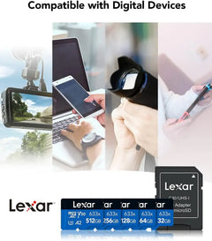 Lexar® High-Performance 633x microSDXC™ UHS-I, up to 100MB/s read 45MB/s write C10 A1 V30 U3 128GB (LSDMI128BB633A) - GulfStore.com