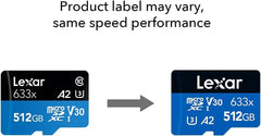 Lexar® High-Performance 633x microSDXC™ UHS-I, up to 100MB/s read 70MB/s write C10 A2 V30 U3 512GB (LSDMI512BB633A) - GulfStore.com