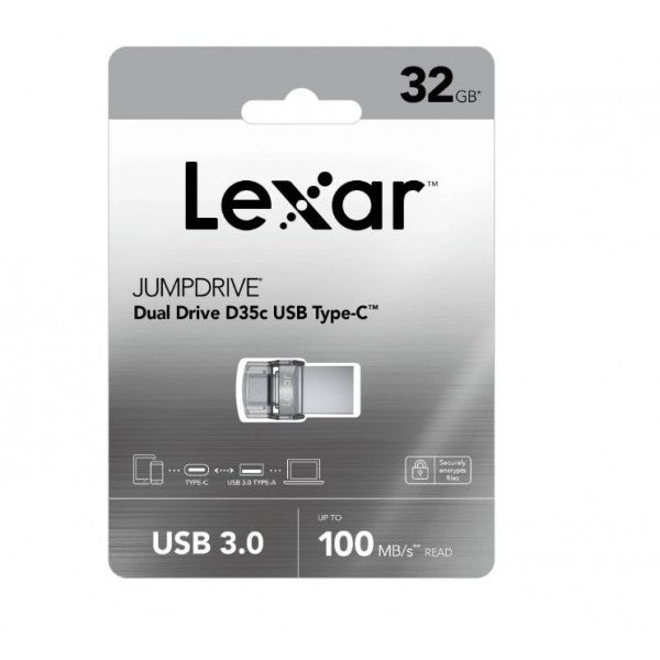 Lexar® Dual Type-C and Type-A USB 3.0 flash drive, up to 100MB/s read  , 32GB (LJDD35C032G-BNBNG)