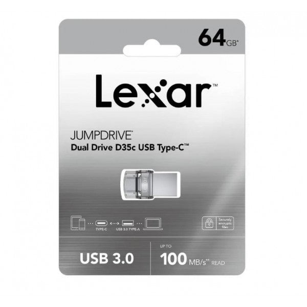 Lexar® Dual Type-C and Type-A USB 3.0 flash drive, up to 100MB/s read  , 64GB (LJDD35C064G-BNBNG)
