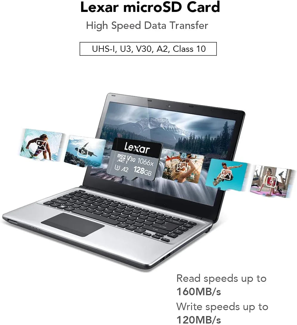 Lexar® High-Performance 1066x microSDXC™ UHS-I, up to 160MB/s read 120MB/s write C10 A2 V30 U3 , 128GB  (LMS1066128G-BNANG)