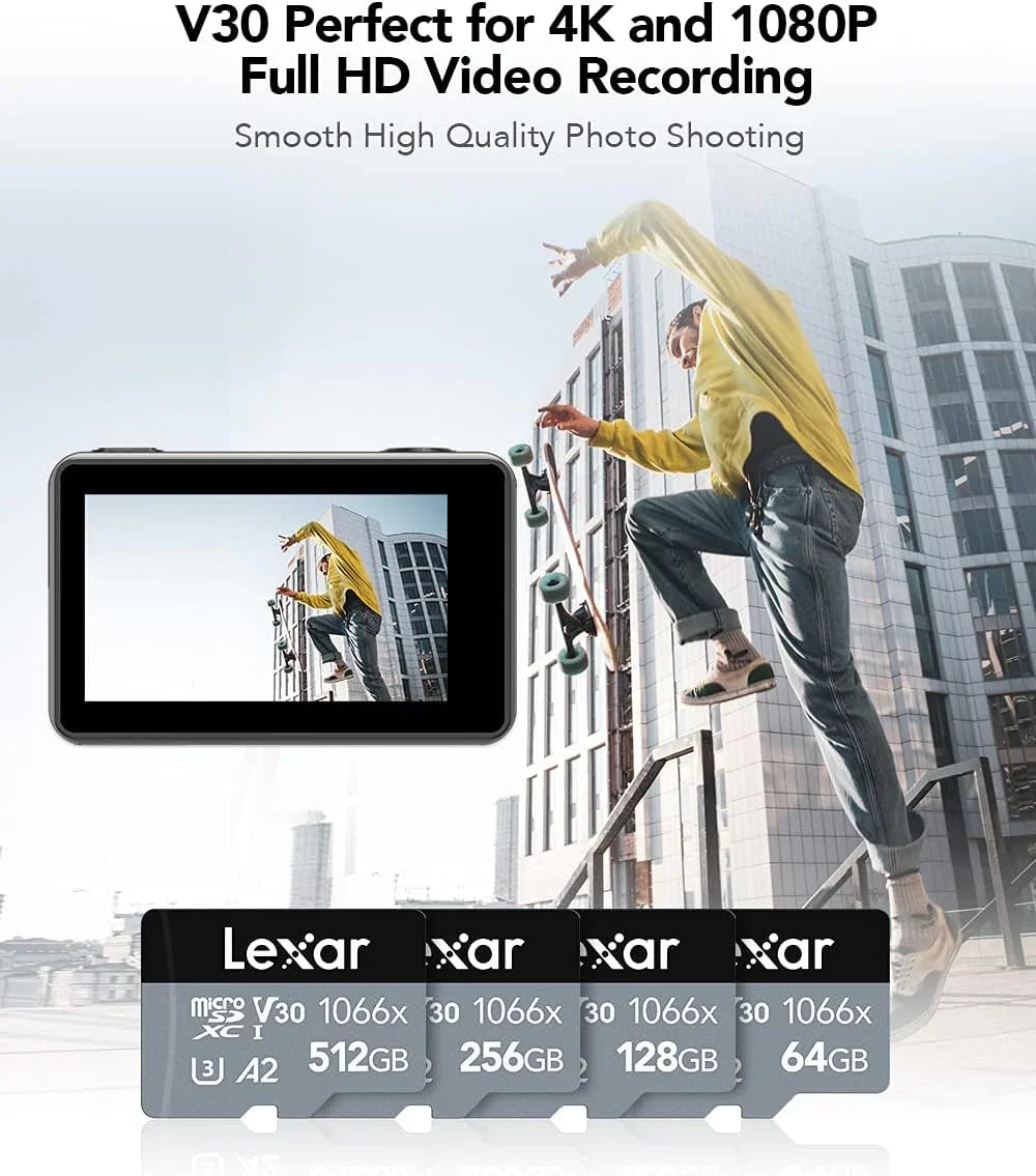 Lexar® High-Performance 1066x microSDXC™ UHS-I, up to 160MB/s read 120MB/s write C10 A2 V30 U3 , 128GB  (LMS1066128G-BNANG)
