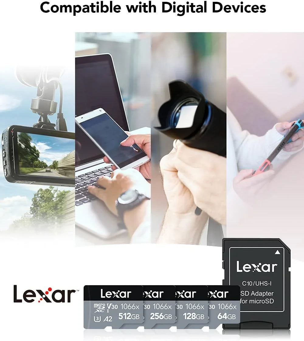 Lexar® High-Performance 1066x microSDXC™ UHS-I, up to 160MB/s read 120MB/s write C10 A2 V30 U3 , 128GB  (LMS1066128G-BNANG)