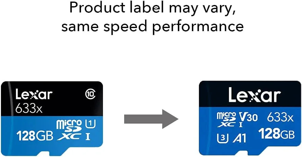 Lexar® High-Performance 633x microSDXC™ UHS-I, up to 100MB/s read 45MB/s write C10 A1 V30 U3 64GB  (LMS0633064G-BNNNG)