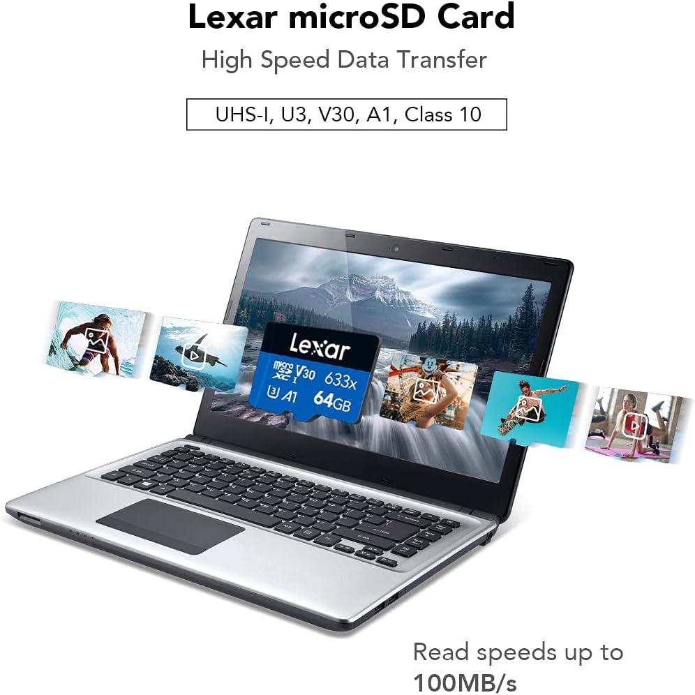 Lexar® High-Performance 633x microSDXC™ UHS-I, up to 100MB/s read 45MB/s write C10 A1 V30 U3 64GB  (LMS0633064G-BNNNG)