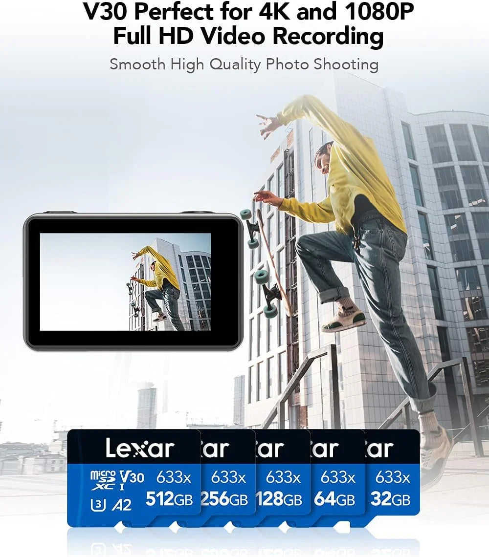 Lexar® High-Performance 633x microSDXC™ UHS-I, up to 100MB/s read 45MB/s write C10 A1 V30 U3 64GB  (LMS0633064G-BNNNG)