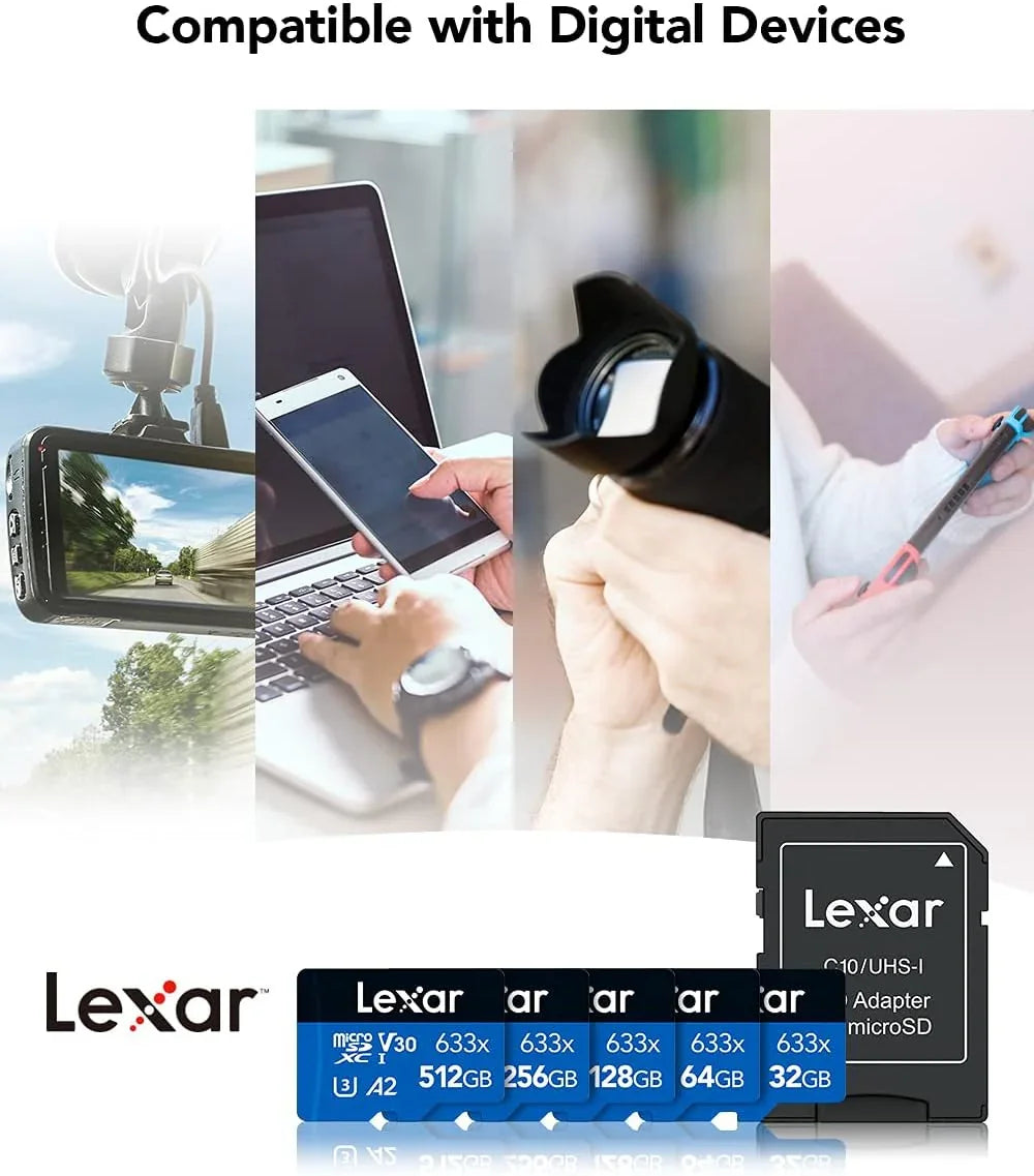 Lexar® High-Performance 633x microSDXC™ UHS-I, up to 100MB/s read 45MB/s write C10 A1 V30 U3 64GB  (LMS0633064G-BNNNG)