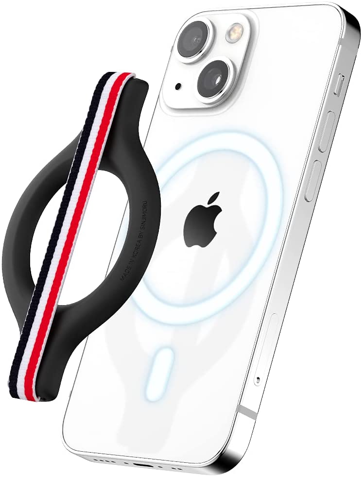 Sinjimoru | SMA-GRIP-MINI-GR-US | Sinjimoru M-Mini Grip Magnetic Wool-Band Phone Grip Holder for Apple MagSafe Case - Red