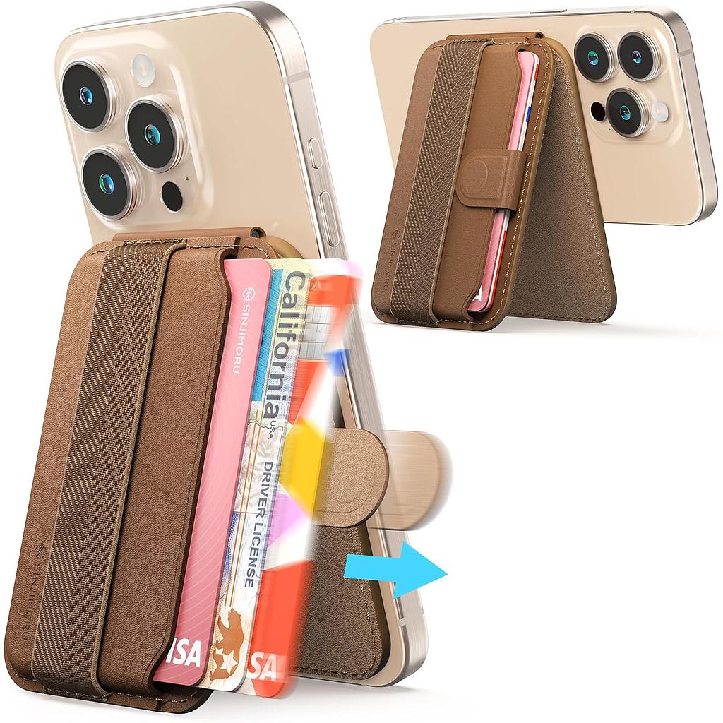 Sinjimoru | SMA-PLTB-STAN-BR | Sinjimoru M-Pull Tab Stand Magsafe Wallet - Brown