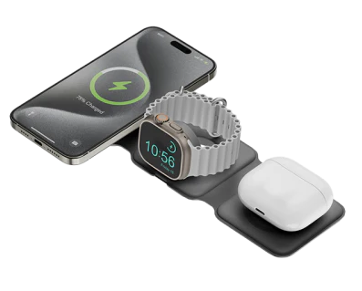 GM-TRIOPLUS-GRY | Bazic Gomag Trio Plus | 3-In-1 Elevated Foldable Magnetic Wireless Charger 15W Iphone/Watch/Airpods | Grey - GulfStore.com