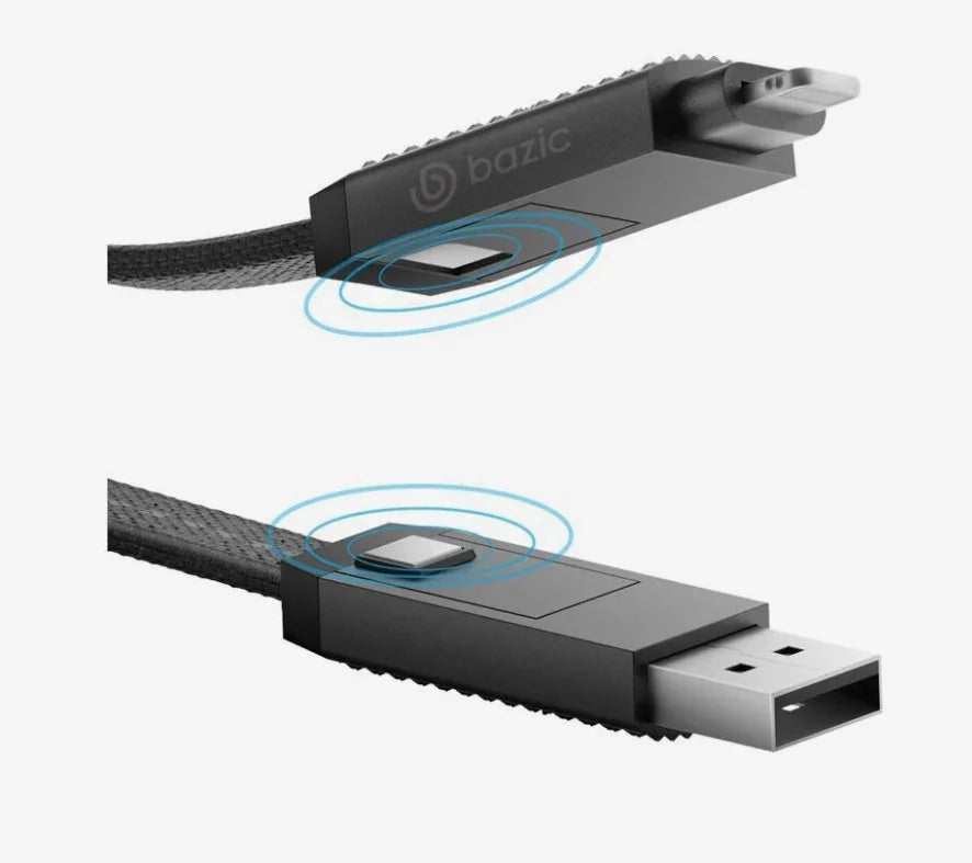 كابل شحن BAZIC GOCHARGE ALUCABLE المصنوع من الألومنيوم 4 في 1 مع مدخل USB A/C ومخرج USB C/LIGHTNING. 1 متر - أسود