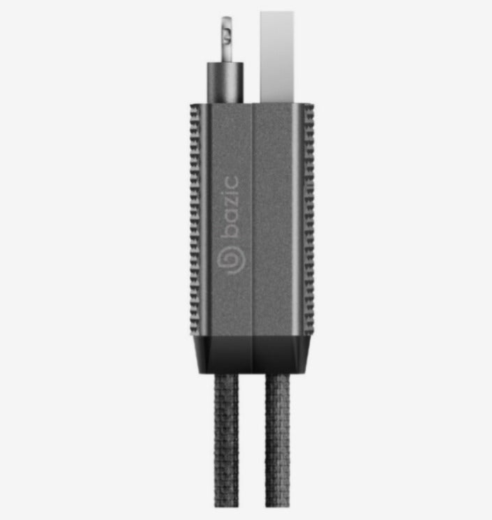 BAZIC GOCHARGE ALUCABLE, 4 IN 1 ALUMINIUM CHARGING CABLE WITH USB A/C INPUT AND USB C/LIGHTNING OUTPUT. 1M - BLACK
