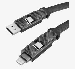 BAZIC GOCHARGE ALUCABLE, 4 IN 1 ALUMINIUM CHARGING CABLE WITH USB A/C INPUT AND USB C/LIGHTNING OUTPUT. 1M - BLACK - GulfStore.com