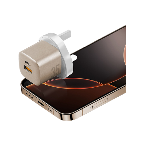 CHR-AC-GAN35GLDUK | ENERGEA Ampcharge | Gan35 1C1A Pd/Pps/Qc3.0 Wall Charger | 35W ( UK ) | Gold - GulfStore.com