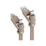 CBL-GC4N1-GLD100 | Bazic Gocharge Alucable | 4-In-1 Aluminium Charging Cable With USB A/C In & USB C/Lightning Out Pd Fast Charge| 1M | Gold