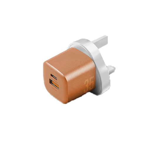CHR-AC-GAN35ORGUK | ENERGEA Ampcharge | 1-Port USB-C & 1-Port USB-A Gan 35W Wall Charger | Orange - GulfStore.com