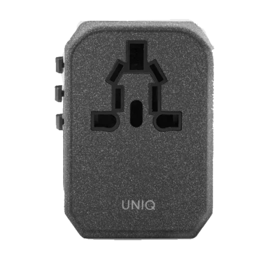 محول السفر UNIQ VOYAGE PDUniqWORLD مع 2 منفذ USB ومنفذ USB C شاراكول رمادي / أسود