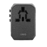 UNIQ VOYAGE PDUniqWORLD TRAVEL ADAPTER WITH 2 USB PORTS AND USB C PORT CHARACOL GRAY\BLACK