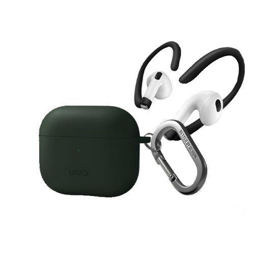 يونيك نيكسو – غطاء علاق سيليكون مع خطافات أذن رياضية لسماعات Airpods 3 – أخضر صنوبري