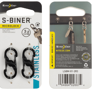 NiteIze | LSBM-01-2R3 | NiteIze S-Biner® MicroLock® Stainless Steel - 2 Pack | Black