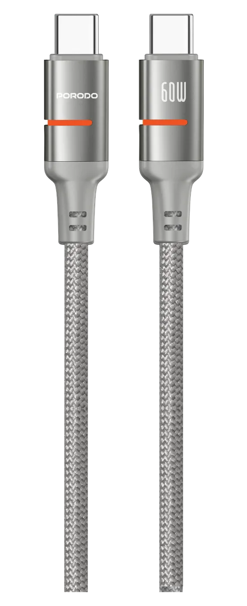 PD-CBL0028-GY-C | Porodo USB-C To USB-C LED Light Cable | Grey