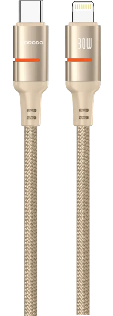 PD-CBL0028-GD-L | Porodo USB-C To Lightning LED Light Cable | Gold