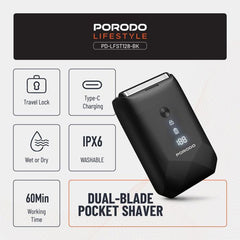 PD-LFST128-BK | Porodo Lifestyle Dual-Blade Pocket Shaver | Black - GulfStore.com