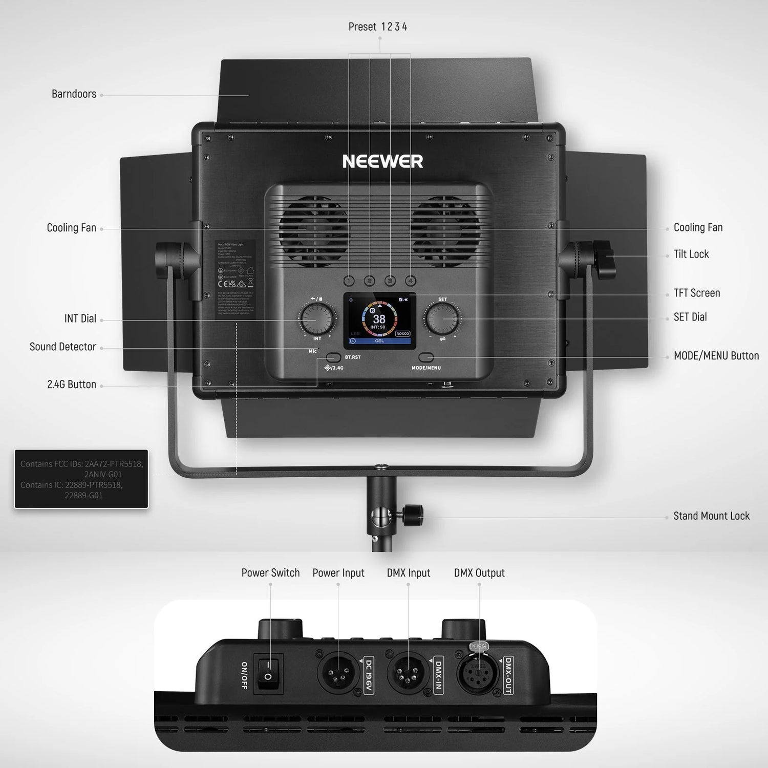 Neewer 2×PL60C VIDEO LIGHT+2×200CM LIGHT STAND+BAG (EU)