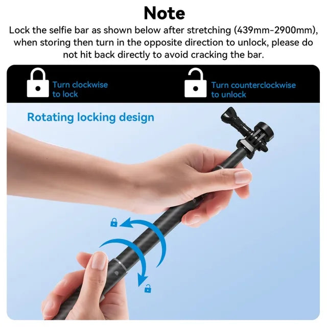 Telesin Third Generation 3.0m Carbon fiber selfie stick for action cameras