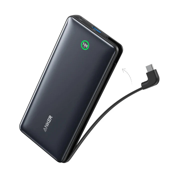 A1387H11 Anker Nano Power Bank (20K، 30W، كابل USB-C مدمج) - أسود