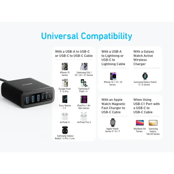 A2154K11 Anker Charger (112W, 6 Ports, GaN) -Black