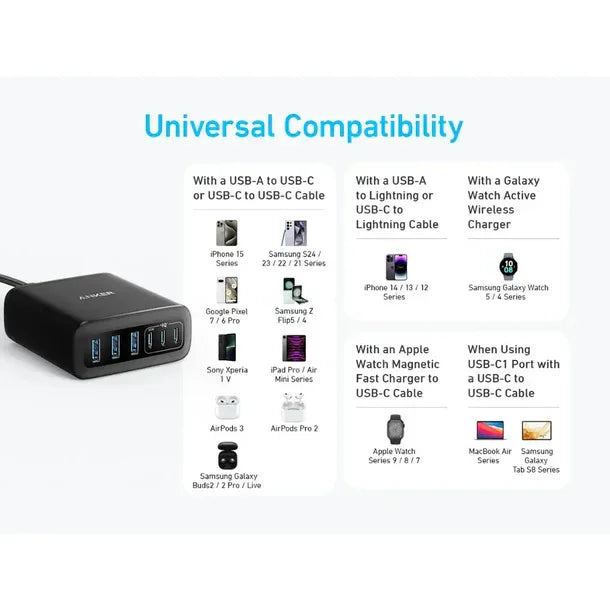 A2154K11 Anker Charger (112W, 6 Ports, GaN) -Black