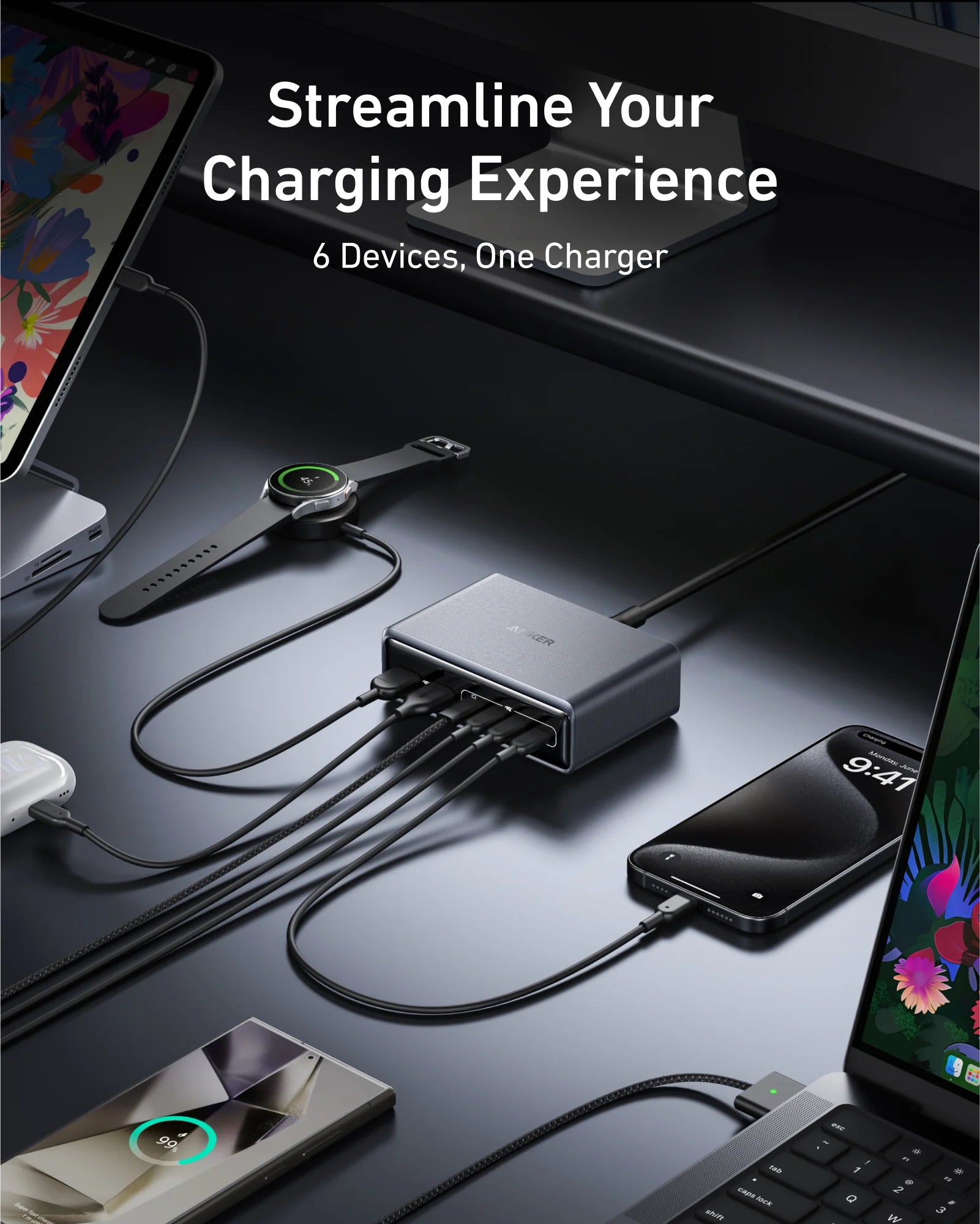 A2683V41 Anker Prime Charger (200W, 6 Ports, GaN) -Silver