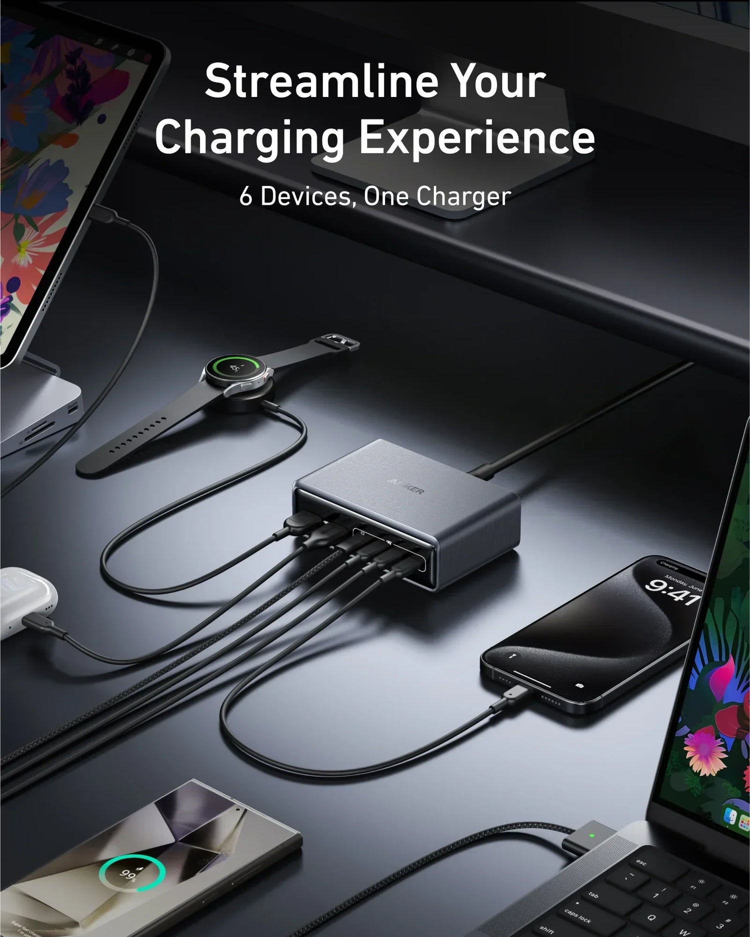 A2683V41 Anker Prime Charger (200W, 6 Ports, GaN) -Silver