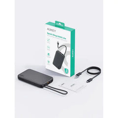 AUKEY PB-Y53 Spark Sling Lite Slim Power Bank with Buit-in USB-C Cable - 15W / 10,000mAh / USB-C / Grey - GulfStore.com