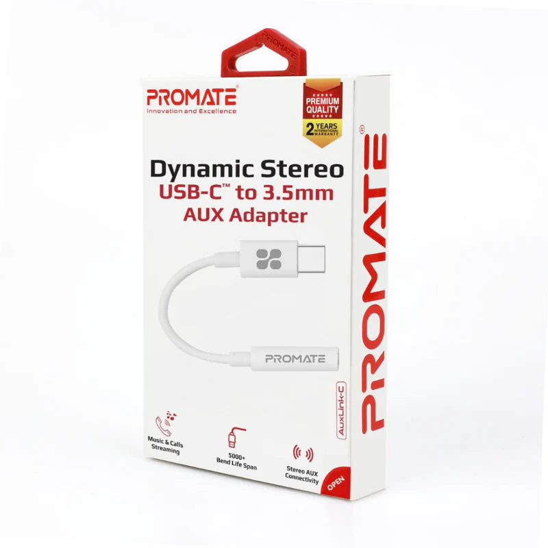 PROMATE Dynamic Stereo USB-C to 3.5mm AUX Adapter