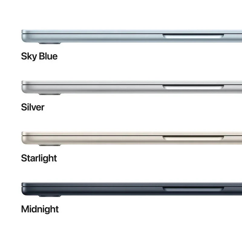 Apple MacBook Air - 13.6 بوصة / M4 / وحدة معالجة مركزية 10 أنوية / وحدة معالجة رسومية 10 أنوية / محرك عصبي 16 نواة / ذاكرة وصول عشوائي (RAM) سعة 24 جيجابايت / قرص SSD سعة 512 جيجابايت / أزرق سماوي / سنة واحدة 