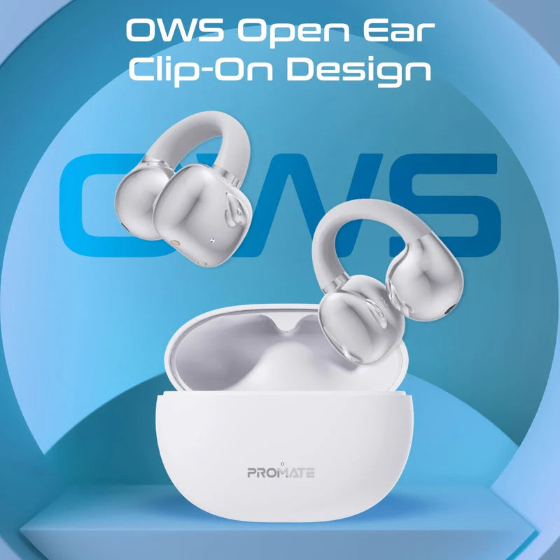 Promate AudioFit™ Open Ear Clip On TWS Earbuds w/ IntelliTouch - White