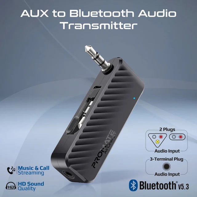 Promate Compact AUX to Bluetooth Audio Transmitter Adapter, Grey