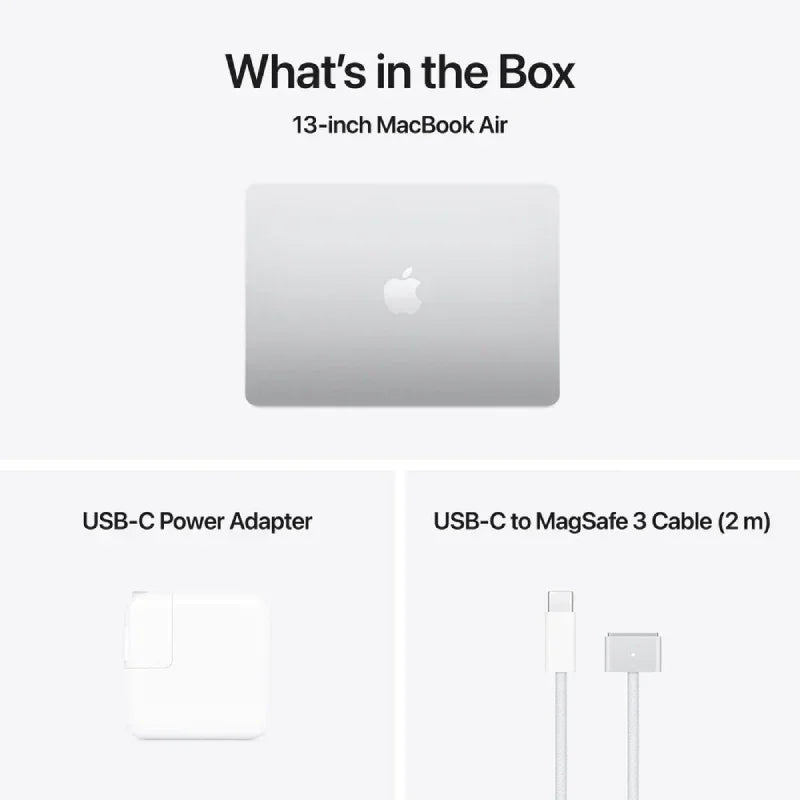 Apple MacBook Air - 13.6 بوصة / M4 / وحدة معالجة مركزية 10 أنوية / وحدة معالجة رسومية 10 أنوية / محرك عصبي 16 نواة / ذاكرة وصول عشوائي 24 جيجابايت / قرص SSD 512 جيجابايت / فضي / سنة واحدة 