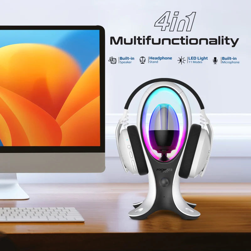 PROMATE 5W Dynamic High Fidelity Dual Mode RGB Speaker w/ Headphone Stand & USB Hub