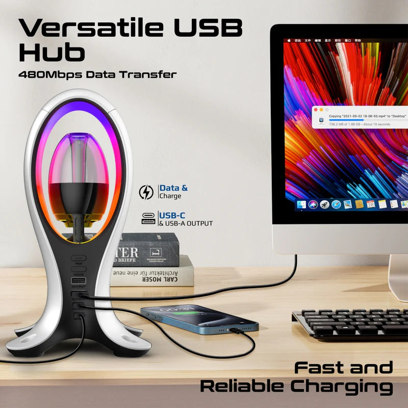 مكبر صوت PROMATE بقوة 5 واط ديناميكي عالي الدقة ثنائي الوضع RGB مع حامل سماعات رأس وموزع USB