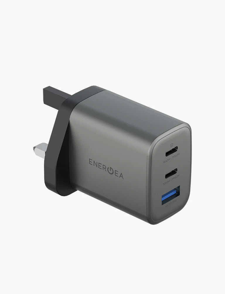 ENERGEA | Ampcharge 2-Port USB-C And 1-Port USB-A 65W GaN Wall Charger | Gun metal