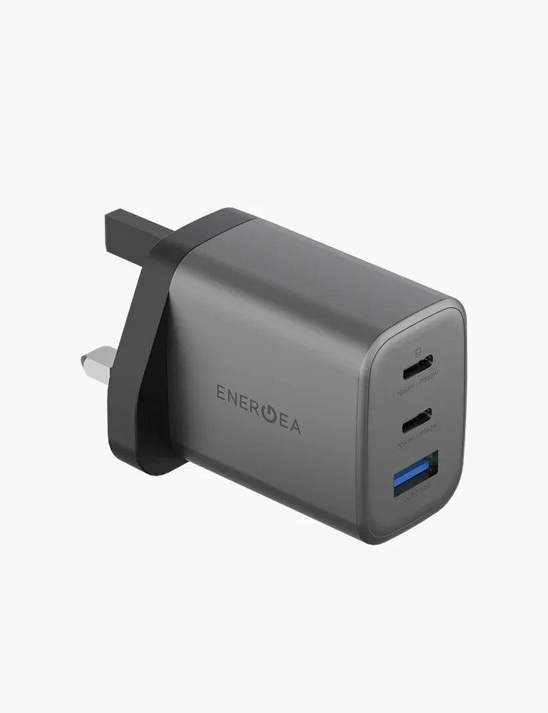 ENERGEA | Ampcharge 2-Port USB-C And 1-Port USB-A 65W GaN Wall Charger | Gun metal