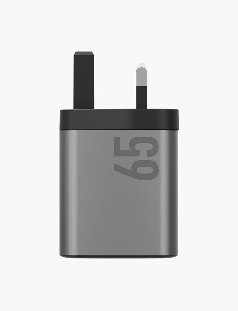 ENERGEA | Ampcharge 2-Port USB-C And 1-Port USB-A 65W GaN Wall Charger | Gun metal