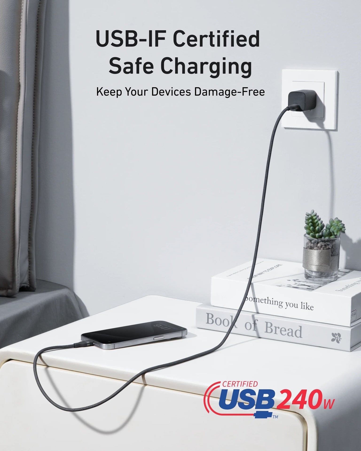 A82E2H12 Anker USB-C to USB-C Cable 240W (Upcycled-Braided) (1.8m/6ft) -Black