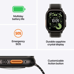 Apple Watch Ultra 3 GPS + Cellular 49mm Black Titanium Case with Black/Charcoal Trail Loop - S/M - GulfStore.com