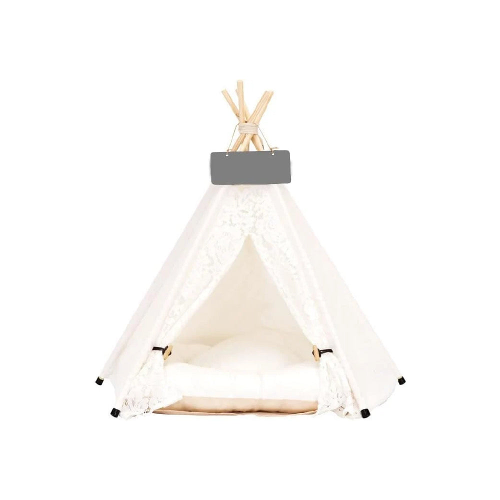 Scnbom Dog Puppy Teepee Cat Bed Portable Pet Tents Houses with Thick Cushion 24 Inches Tall for Pets Up to 20lbs